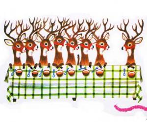 Puzzle Ομάδα των Χριστουγέννων reindeers αναμονής για τα τρόφι&amp;#956